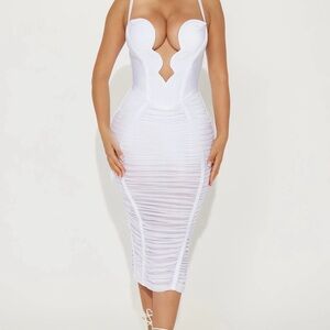 White sexy midi bandage dress.